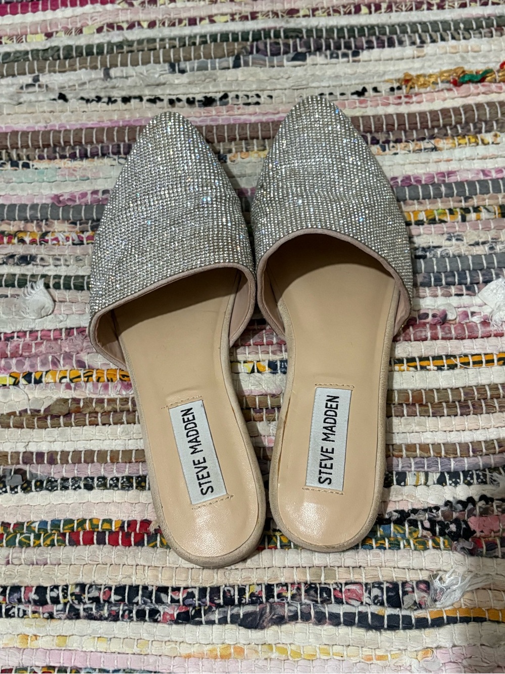 Steve Madden Sparkling Silver Pointed Toe Mules
